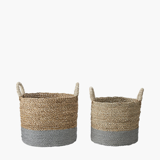 Tobs S/2 Banana Leaf Two Tone Natural and Grey Baskets