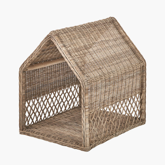 Tobs Grey Rattan House Dog Basket