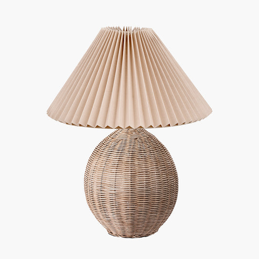 Raffles Large Rattan Cream Wash Table Lamp Base with Amelia 40cm Natural Linen Hard Pleat Tapered Lampshade