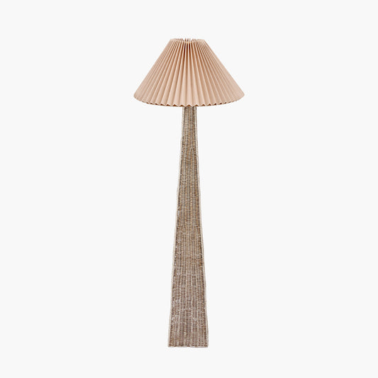 Seacomb Rattan Pyramid Floor Lamp Base with Amelia 45cm Natural Linen Hard Pleat Tapered Lampshade