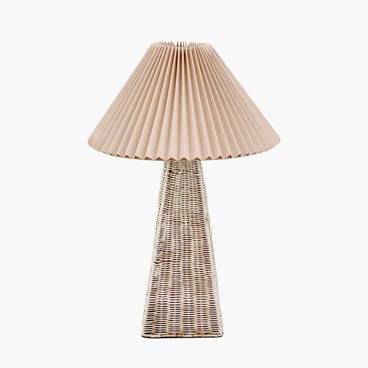 Seacomb Rattan Pyramid Table Lamp Base with Amelia 35cm Natural Linen Hard Pleat Tapered Lampshade