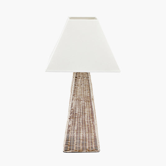 Seacomb Rattan Pyramid Table Lamp Base with Pyramid 35cm Cream Cotton Tapered Square Lampshade