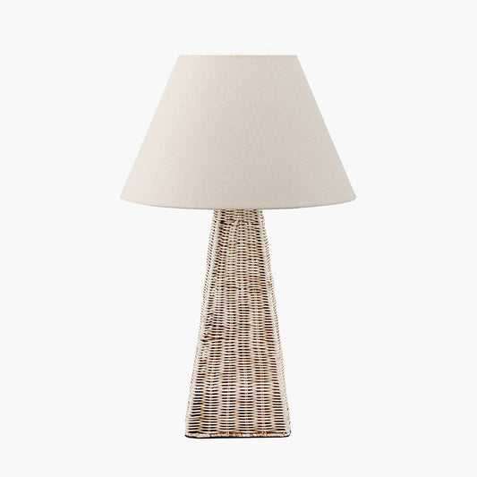 Seacomb Rattan Pyramid Table Lamp Base with Seychelles 45cm Cream Slubby Cotton Empire Lampshade