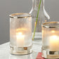 Silver Metal and Clear Textured Glass Tall Hurricane