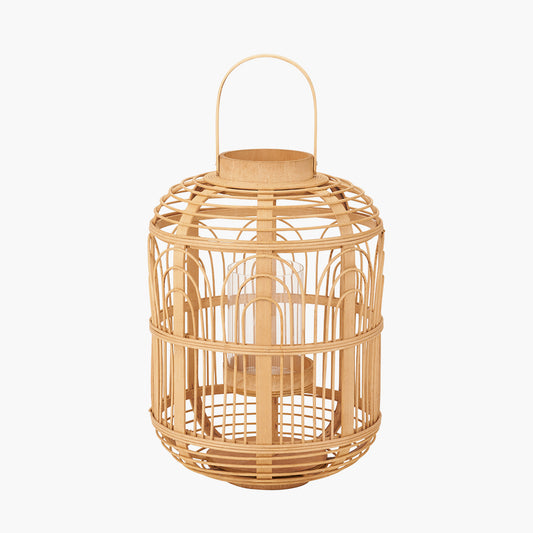 Natural Bamboo and Glass Lantern Large
