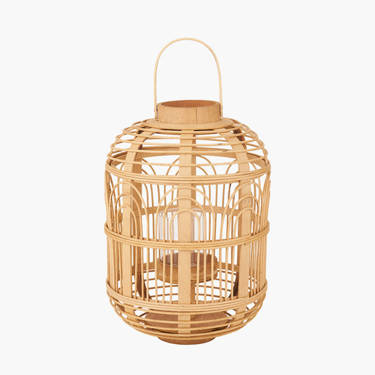 Natural Bamboo and Glass Lantern Small