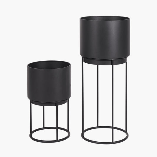 S/2 Graphite Metal Circular Planters