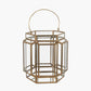Shiny Brass Metal and Glass Hexagon Wide Lantern