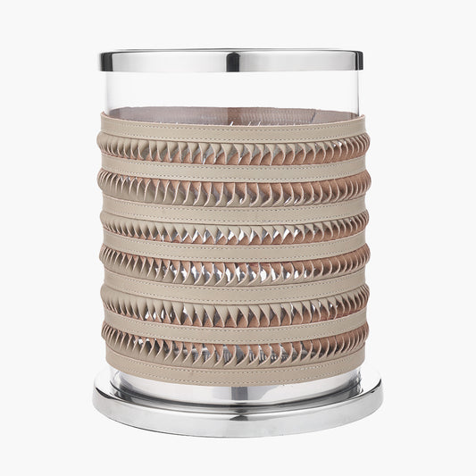 Silver Metal, Clear Glass and Grey Plaited Leather Hurricane Small