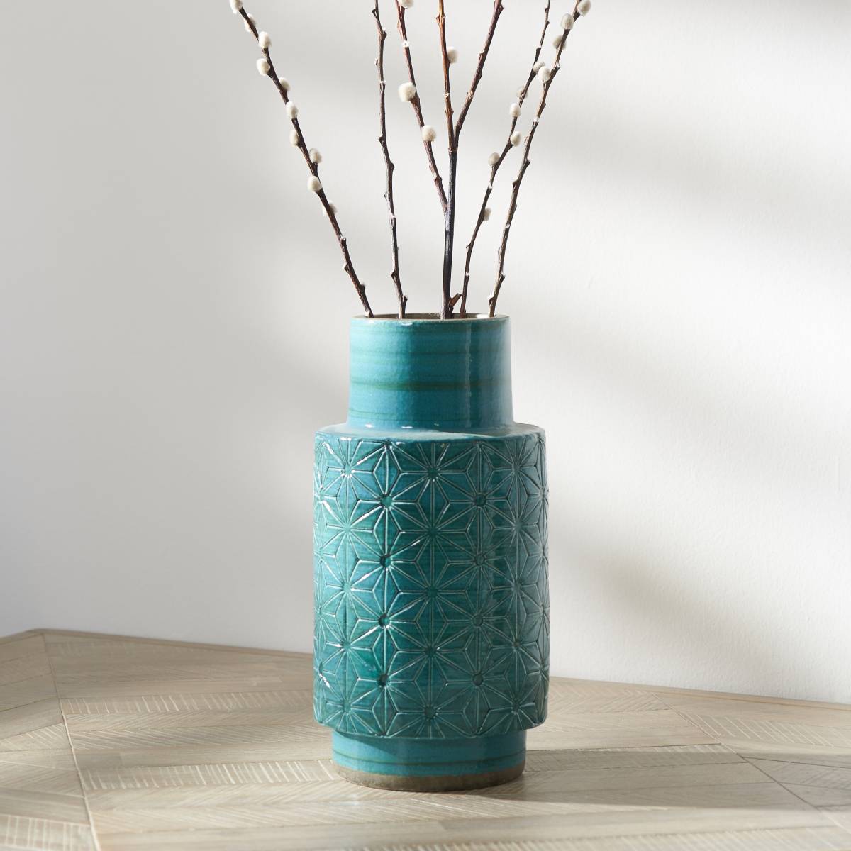 Sidra Aquamarine Stoneware Etch Detail Vase