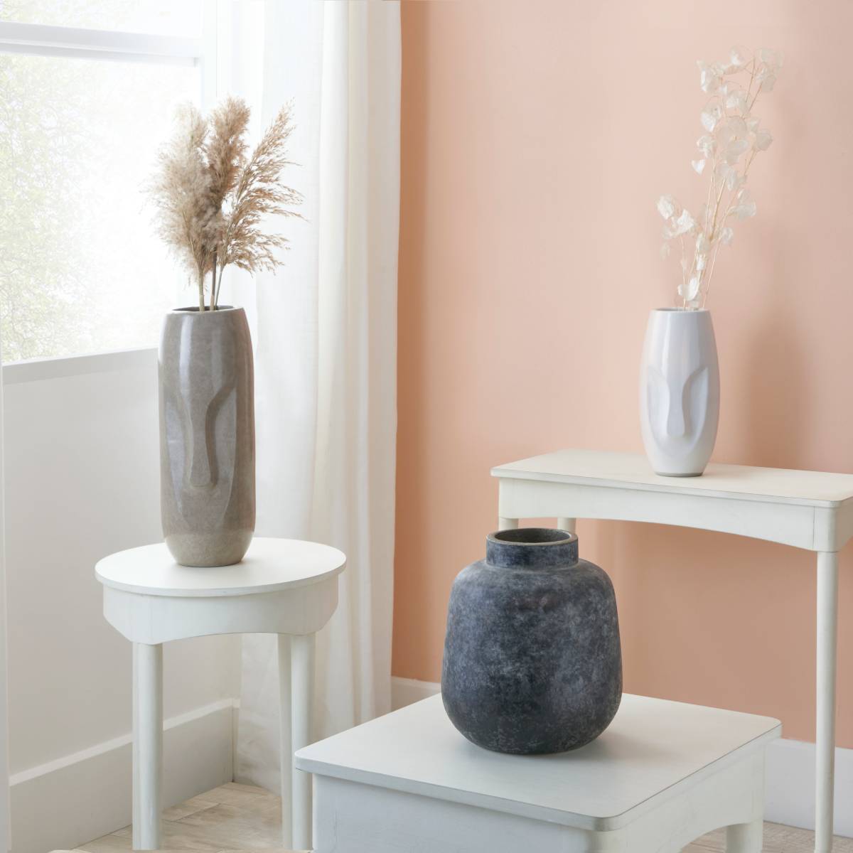 Visage Grey Face Design Tall Stoneware Vase