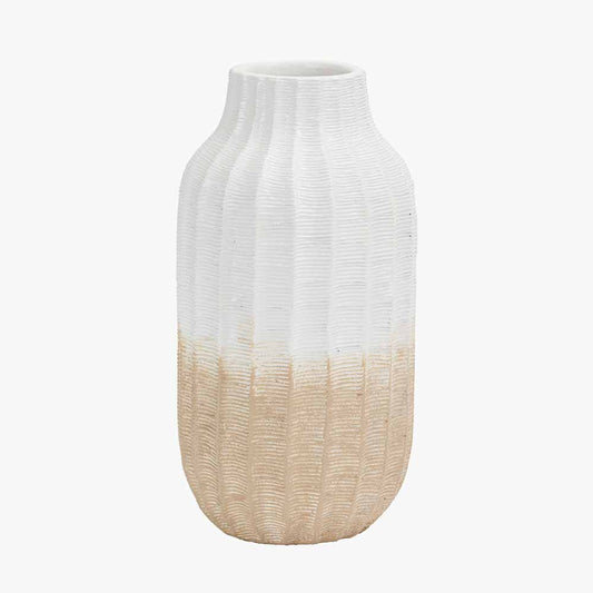 Amalia Natural and White Stoneware Textured Vase