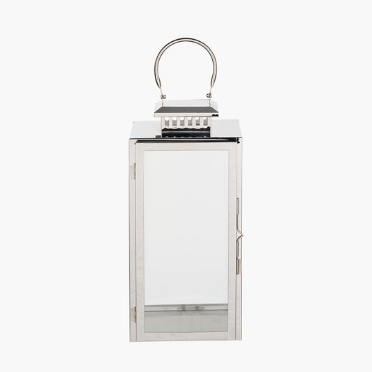 Silver Stainless Steel and Glass Medium Rectangular Lantern