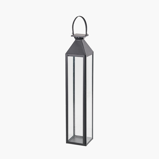 Black Stainless Steel and Glass Large Tall Lantern