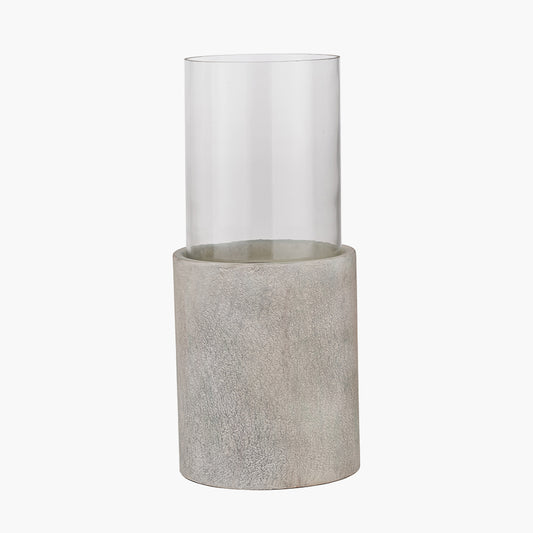 Stone Grey Metal and Clear Glass Hurricane