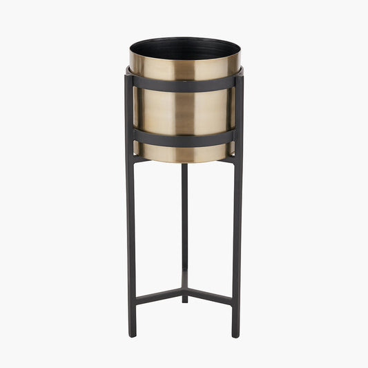 Brass and Matt Black Metal Floor Planter Large