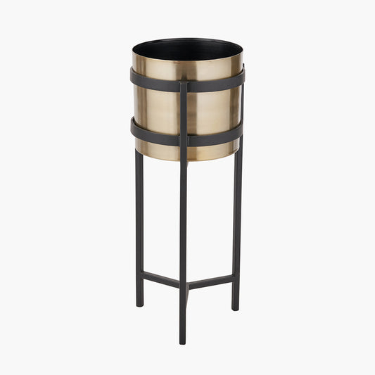 Brass and Matt Black Metal Floor Planter Large