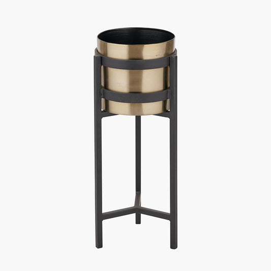 Brass and Matt Black Metal Floor Planter
