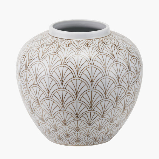 Barbier White Art Deco Fan Ceramic Vase