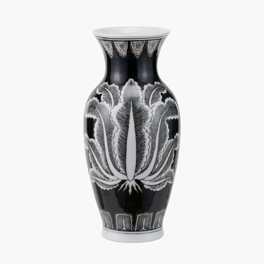 Asteria Black and White Feather Ceramic Urn Vase
