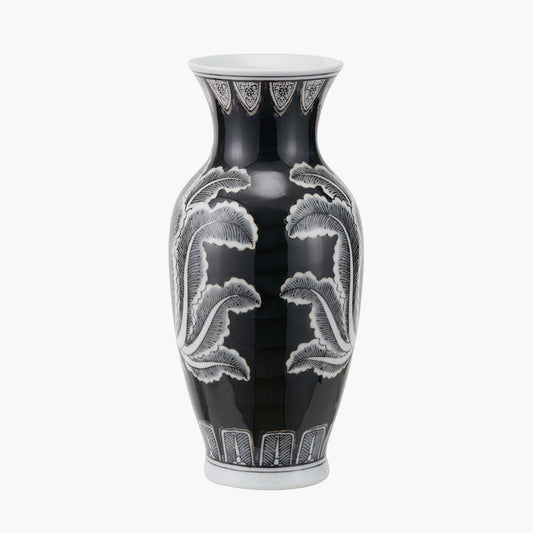 Asteria Black and White Feather Ceramic Urn Vase
