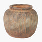 Rustic Brown Fibrestone Vertical Ribbed Decorative Vase Round