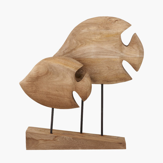 Natural Handcarved Mango Wood Double Teardrop Angelfish Ornament