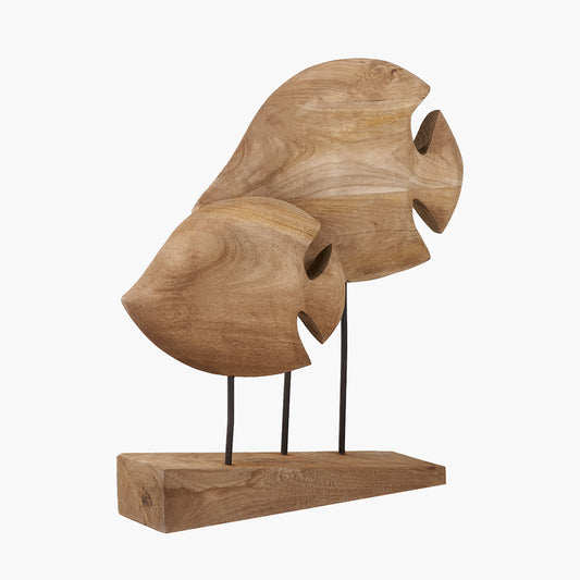Natural Handcarved Mango Wood Double Teardrop Angelfish Ornament