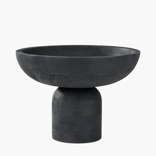 Black Handcarved Mango Wood Bowl with Raised Base