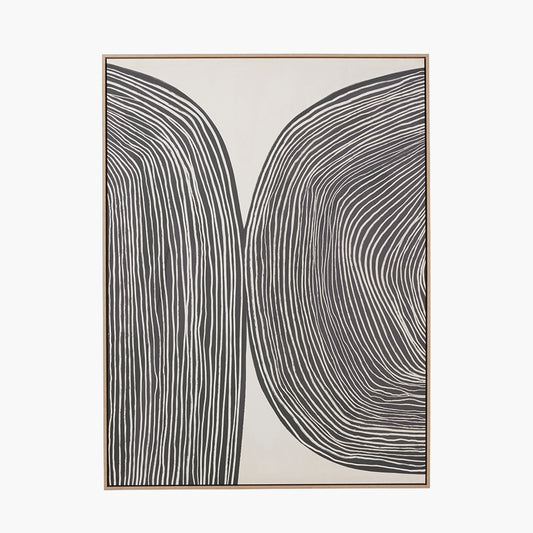 Black and Cream Abstract Canvas with Natural Frame