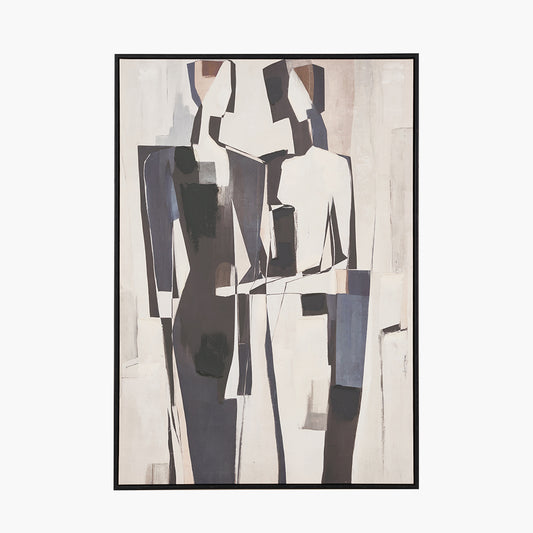 Monochrome Abstract People Canvas with Black Frame