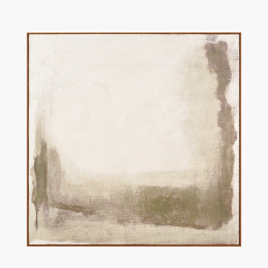 Green and Natural Abstract Square Hessian Canvas with Oak Effect Frame