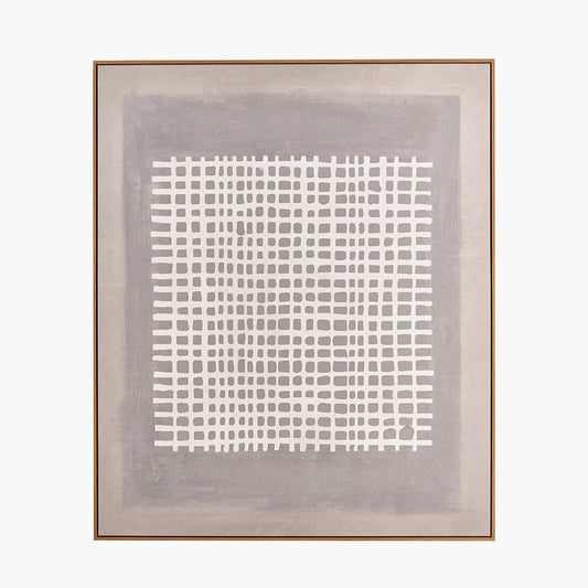 Brown and Natural Grid Design Canvas with Oak Effect Frame