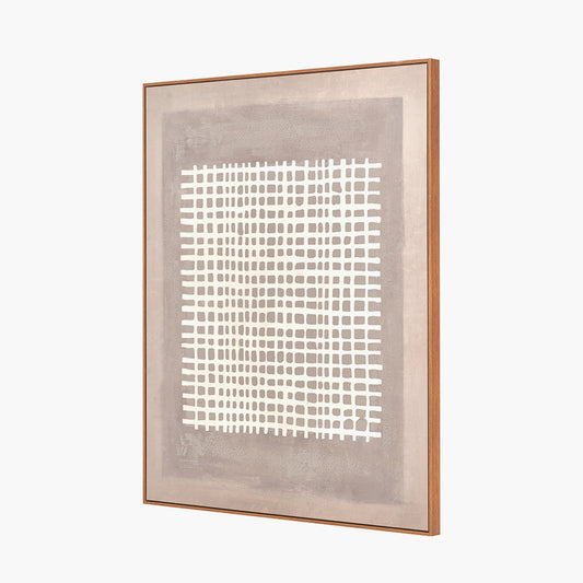 Brown and Natural Grid Design Canvas with Oak Effect Frame