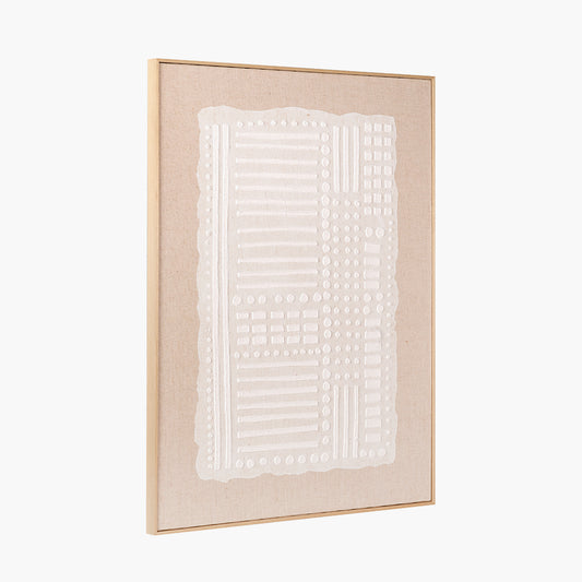 White and Natural Abstract Design Linen Canvas with Elm Effect Frame