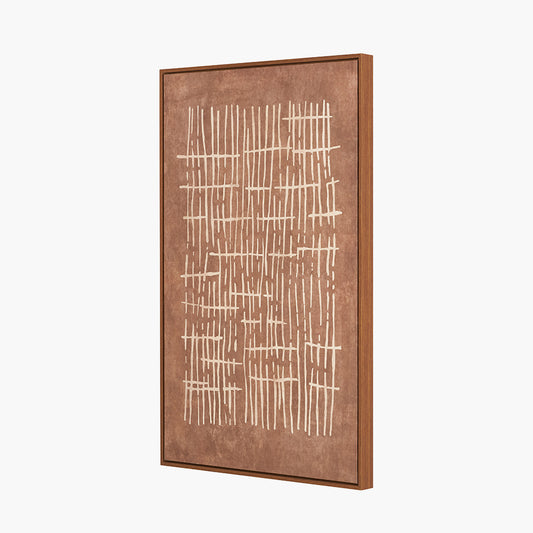 Brown and Natural Abstract Linear Design Canvas with Oak Effect Frame