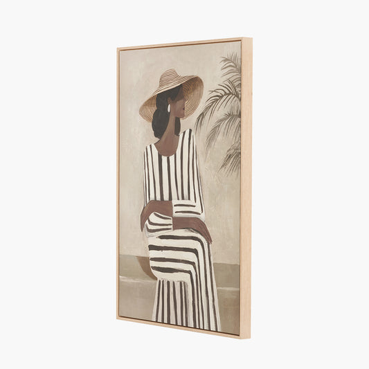 Striped Dress Lady Design Canvas with Natural Frame