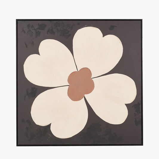 Brown and Natural Large Flower Design Canvas with Black Frame
