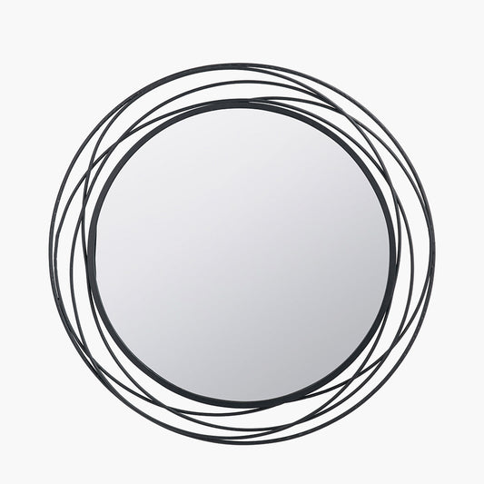 Black Metal Swirl Round Wall Mirror