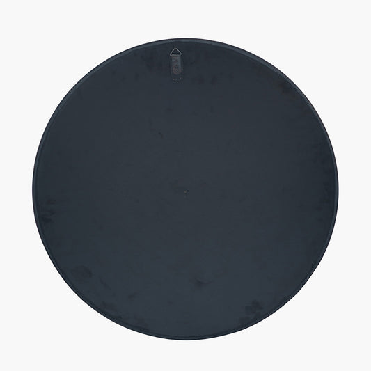 Black Wood Veneer and Foxed Glass Round Wall Mirror