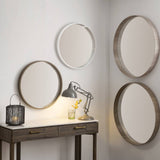 Grey Oak Wood Veneer Round Wall Mirror