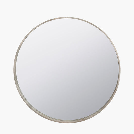 Grey Oak Wood Veener Slim Frame Round Mirror Large