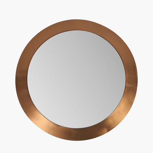 Burnished Gold Metal Angled Frame Round Mirror Large