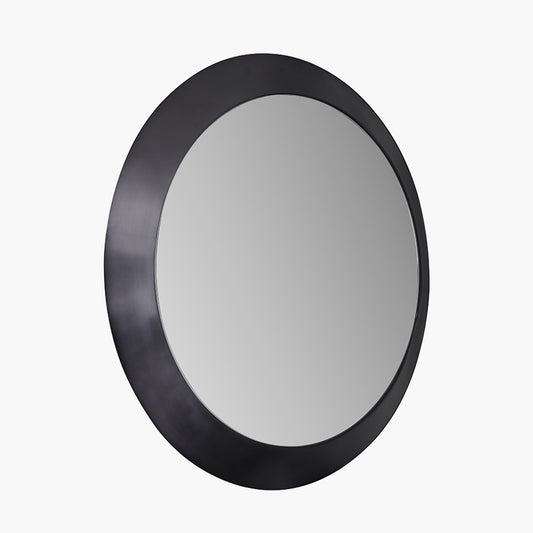 Graphite Metal Angled Frame Round Mirror Large
