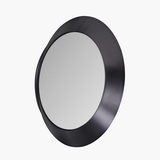 Graphite Metal Angled Frame Round Mirror