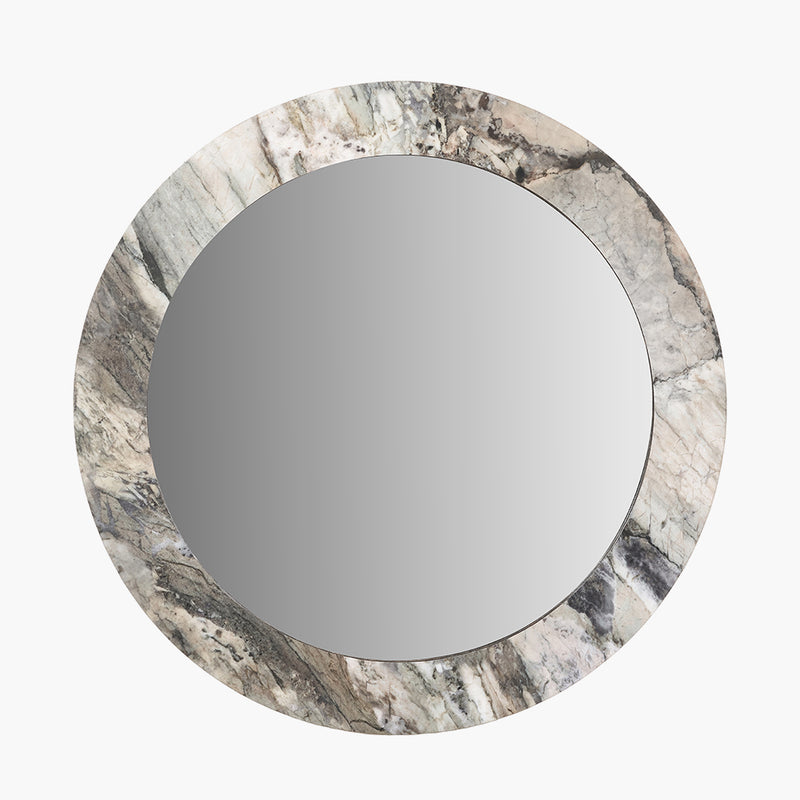 Myana Jade Marble Effect Veneer Round Wall Mirror
