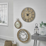Mango Wood and Silver Metal Stopwatch Design Wall Clock