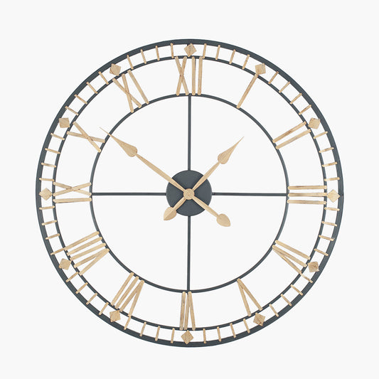 Antique Bronze and Gold Metal Round Wall Clock Large