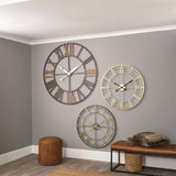 Antique Grey Metal and Wood Round Wall Clock