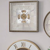 Antique Gold Wood and Mirror Square Working Cog Wall Clock